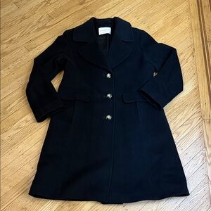 Fleurette Wool Cashmere Black Coat Size 16 Made in USA Classic Winter Overcoat